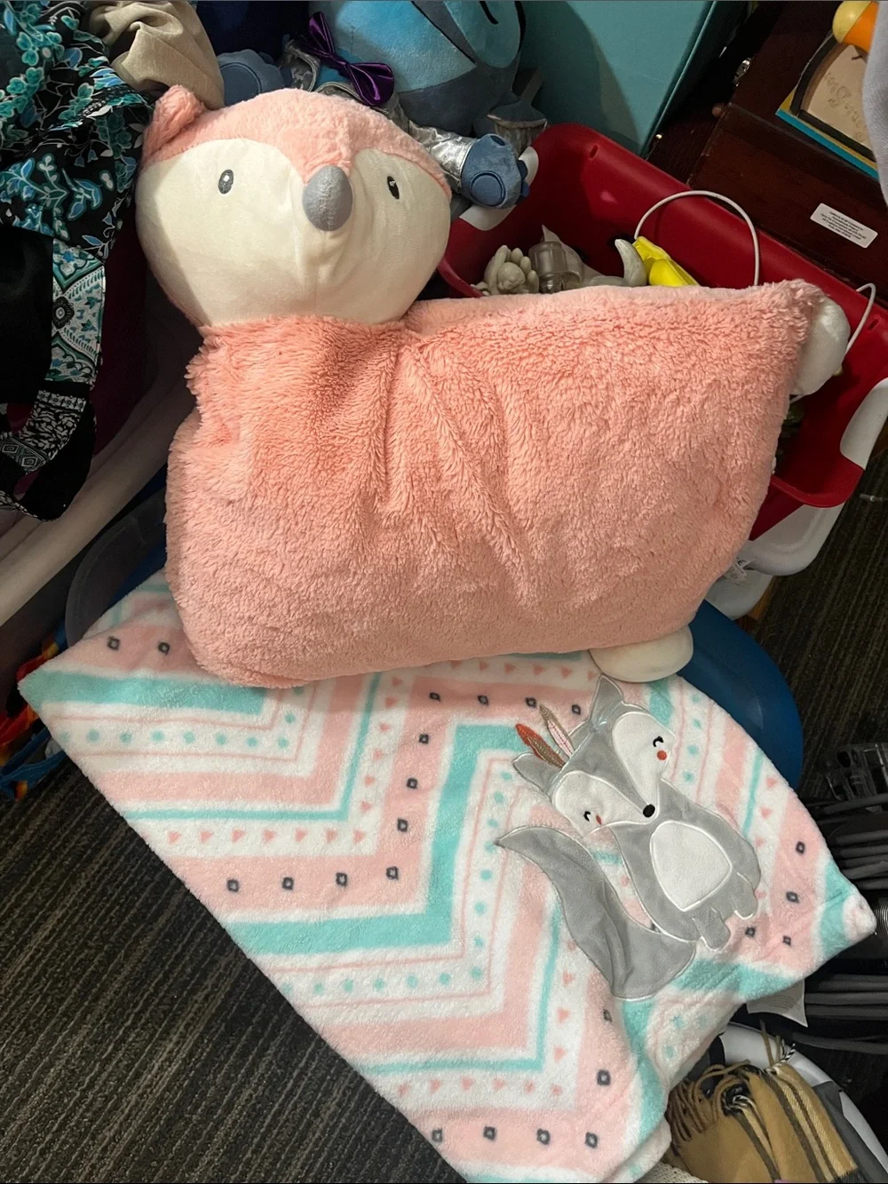 Plush Fox Pillow & Coordinating Pink Fox Throw Blanket Child size /toddler